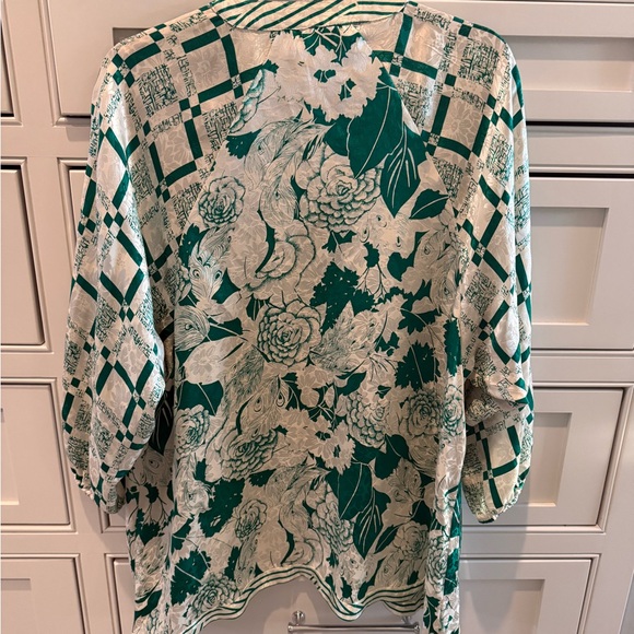 Diane Fries Elegant Green Patterned Women's silk open kimono style top - Picture 7 of 8